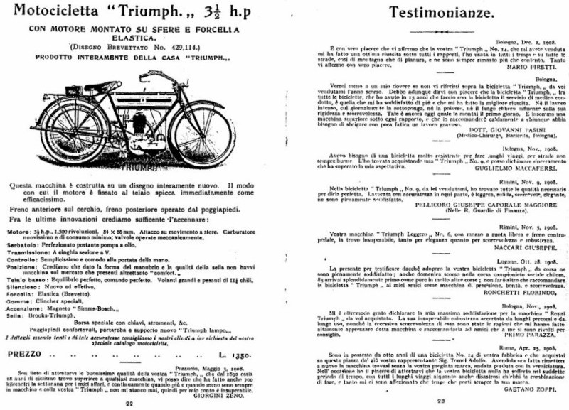 1909 - Estratto dal Catalogo Triumph italiano