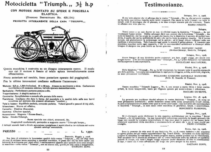 1909 - Estratto dal Catalogo Triumph italiano