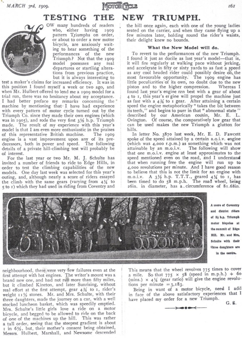 1909 "The MotorCycle" Triumph test