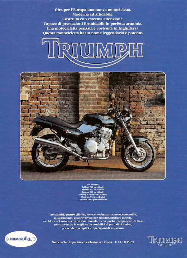 1991 - La prima pubblicità Triumph in Italia creata dalla neonata Numero Tre