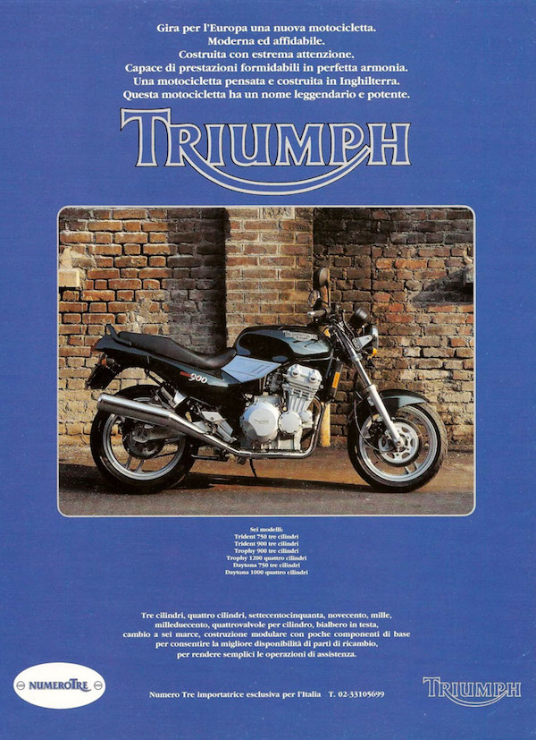 1991 - La prima pubblicit Triumph in Italia creata dalla neonata Numero Tre