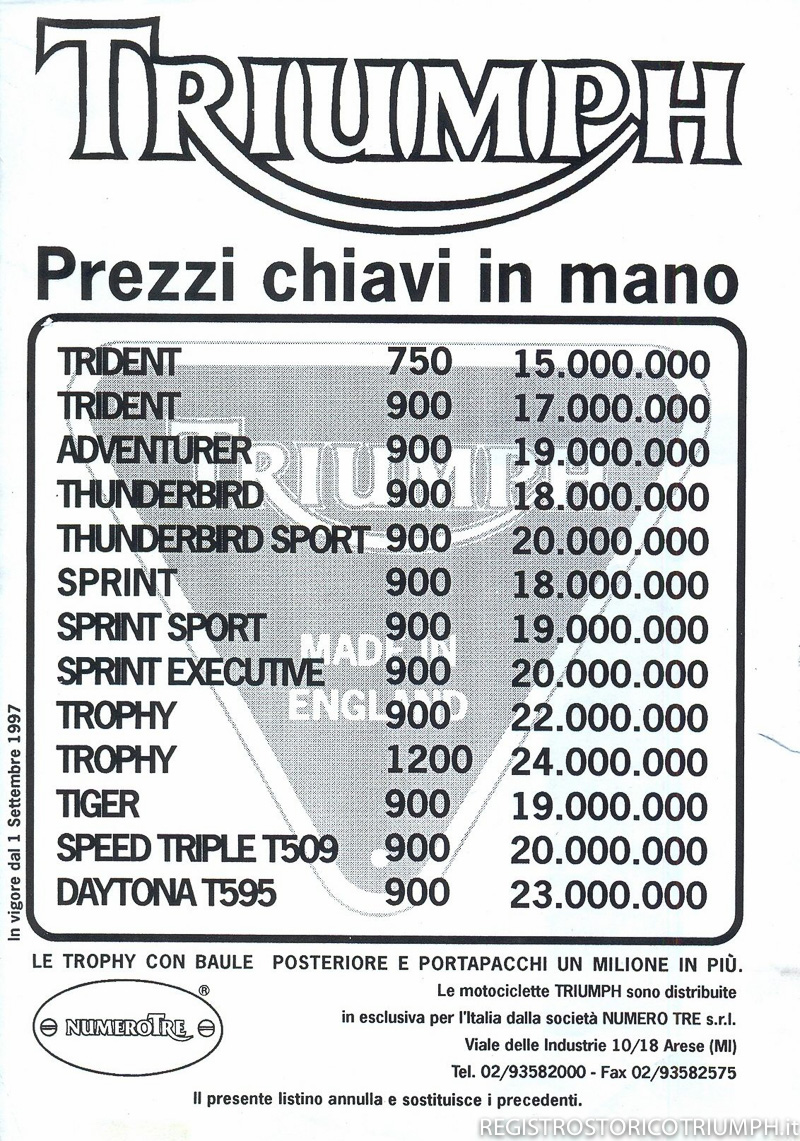 1997 - Listino prezzi Triumph
